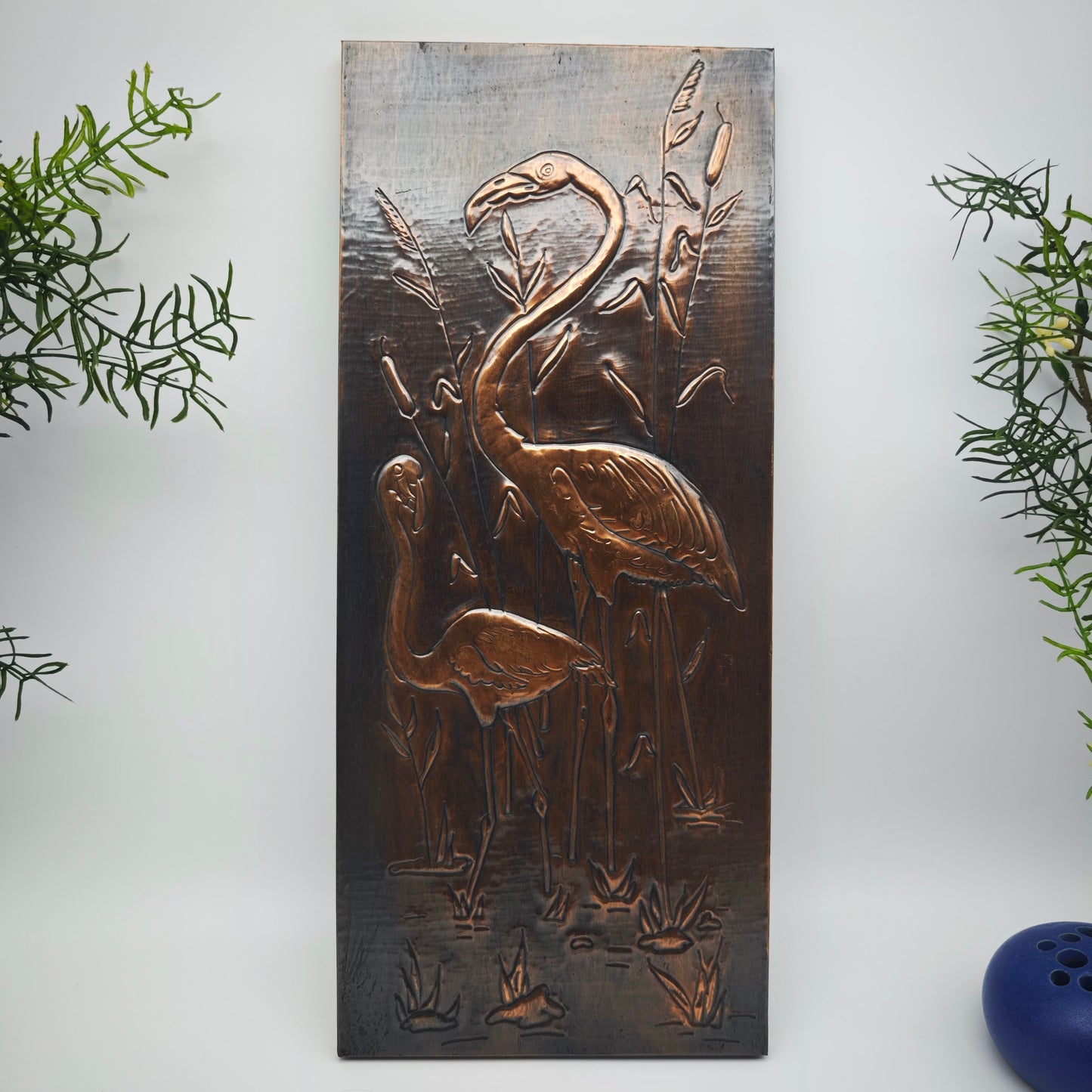 Mid Century Wandbild Kupfer Flamingos Relief Vintage 50er 60er Jahre Retro Rockabilly Boho Shabby Chic Kupferbild Flamingo Nierentischzeit