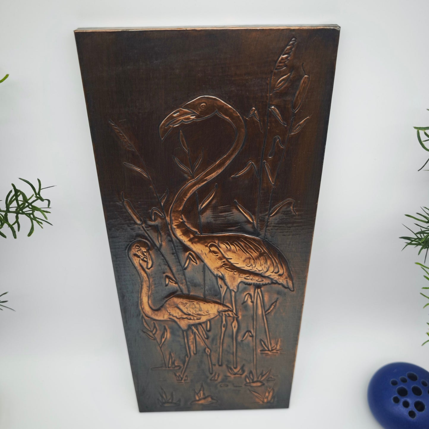 Mid Century Wandbild Kupfer Flamingos Relief Vintage 50er 60er Jahre Retro Rockabilly Boho Shabby Chic Kupferbild Flamingo Nierentischzeit