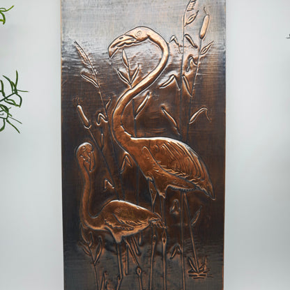 Mid Century Wandbild Kupfer Flamingos Relief Vintage 50er 60er Jahre Retro Rockabilly Boho Shabby Chic Kupferbild Flamingo Nierentischzeit