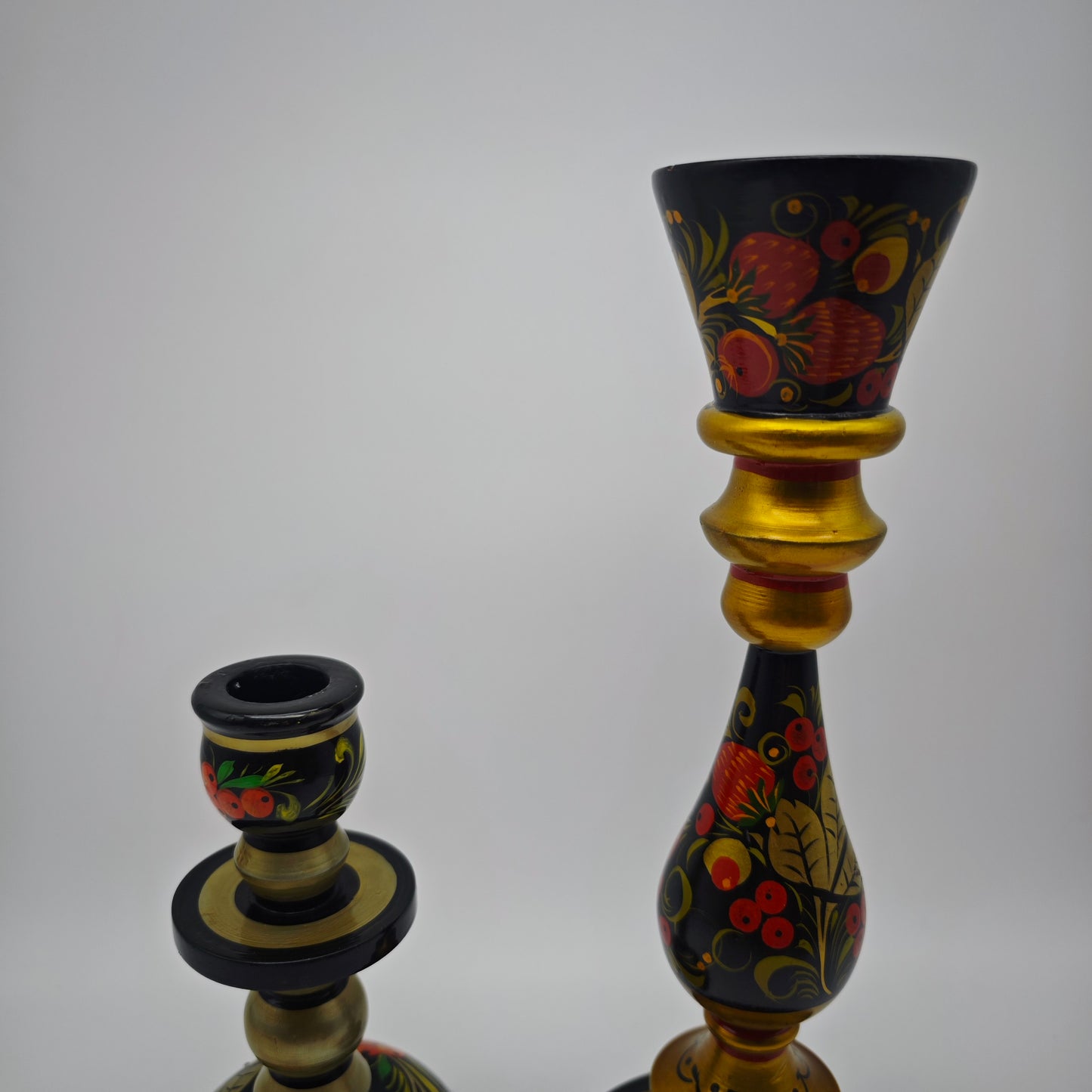 6x traditional Russian decoration candle holder container bird bowl Khokhloma folk art red gold colored floral motifs Matroshka vintage