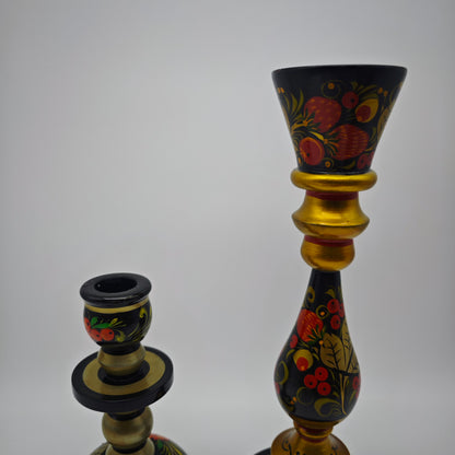 6x traditional Russian decoration candle holder container bird bowl Khokhloma folk art red gold colored floral motifs Matroshka vintage