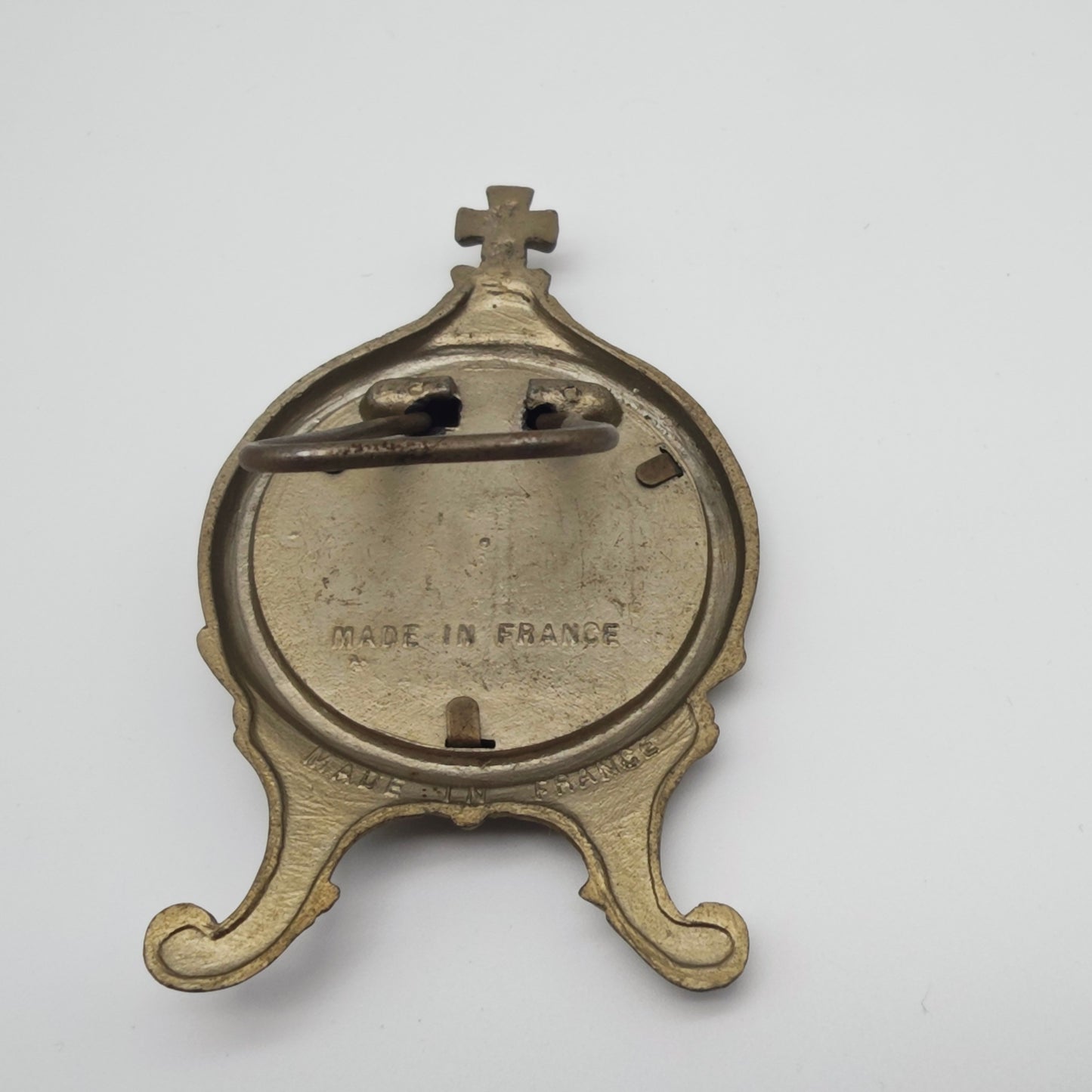 Heiligenbild aus Metallguss Therese von Lisieux Sancta Teresia A Jesu Infante Christlicher Aufsteller katholisch Tischaufsteller Ikone Altar Medaillon Relief Medaille Reliquie Wallfahrt Hausaltar