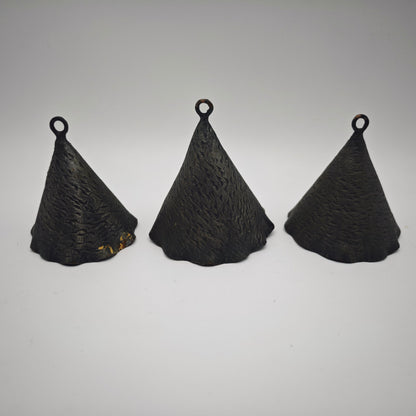 3x metal bells in cone shape wavy set decoration rituals meditation clearing gift vintage wrought iron healing frequency sound healing