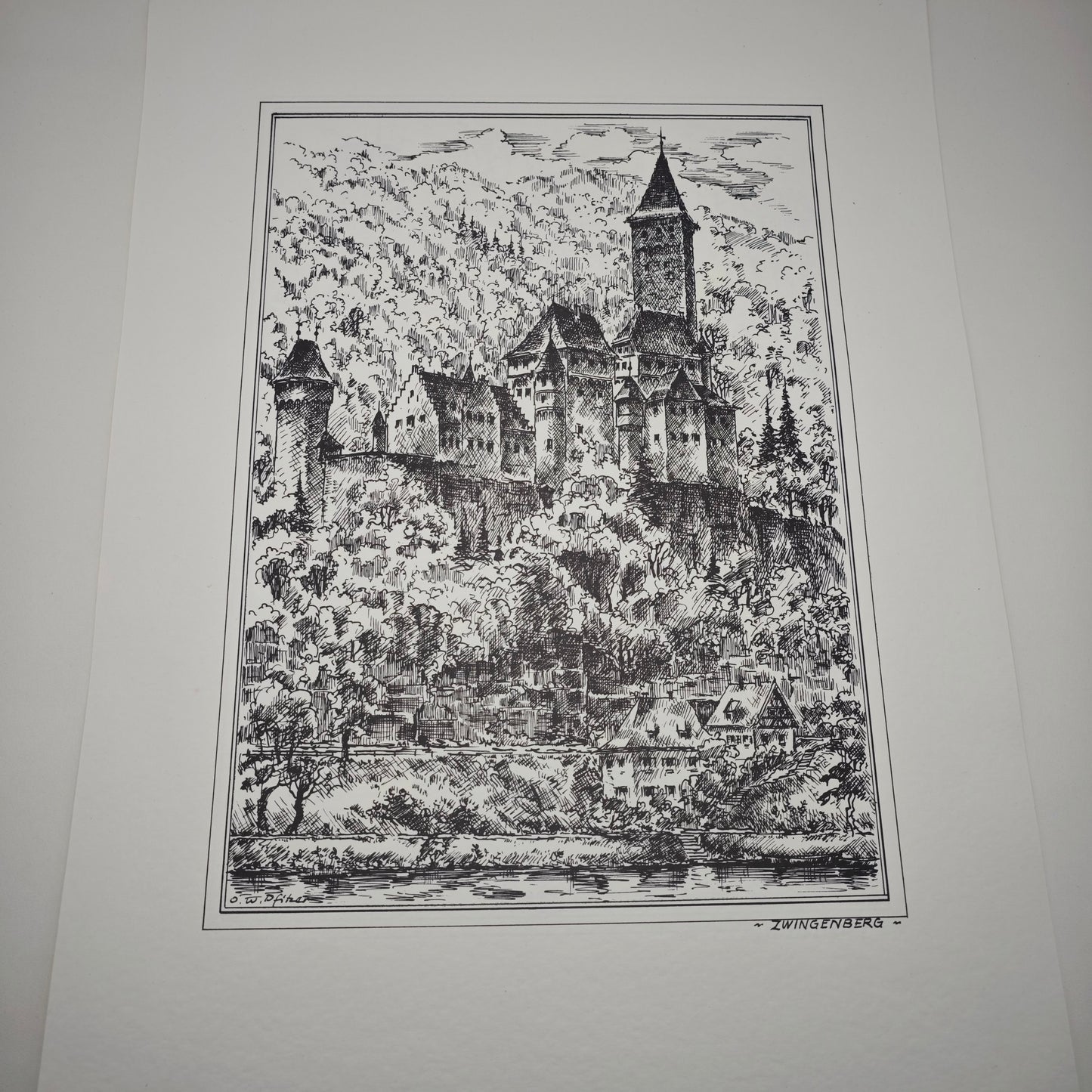 5 Radierungen Romantisches Heidelberg & Neckartal von Otto W. Pfitzer Schloss Kunst Zwingenberg Burg  Hirschhorn Panorama Ufer Neckargemünd Neckarsteinach