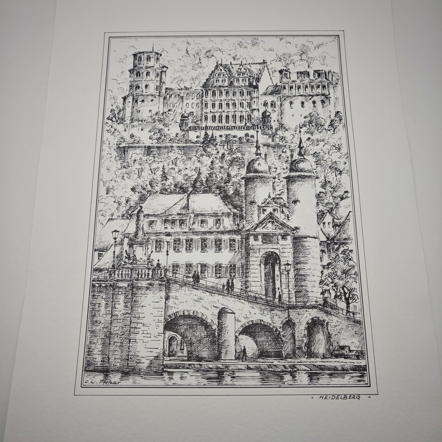 5 Radierungen Romantisches Heidelberg & Neckartal von Otto W. Pfitzer Schloss Kunst Zwingenberg Burg  Hirschhorn Panorama Ufer Neckargemünd Neckarsteinach