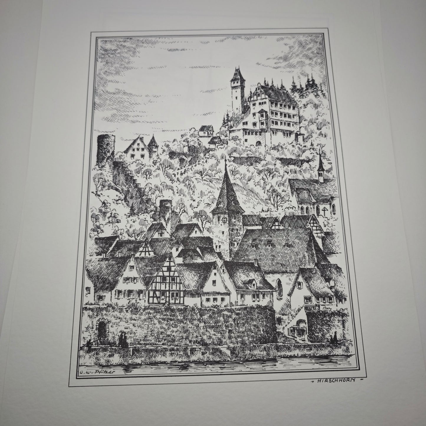 5 Radierungen Romantisches Heidelberg & Neckartal von Otto W. Pfitzer Schloss Kunst Zwingenberg Burg  Hirschhorn Panorama Ufer Neckargemünd Neckarsteinach