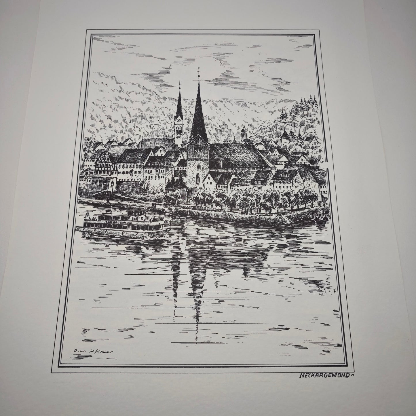 5 Radierungen Romantisches Heidelberg & Neckartal von Otto W. Pfitzer Schloss Kunst Zwingenberg Burg  Hirschhorn Panorama Ufer Neckargemünd Neckarsteinach