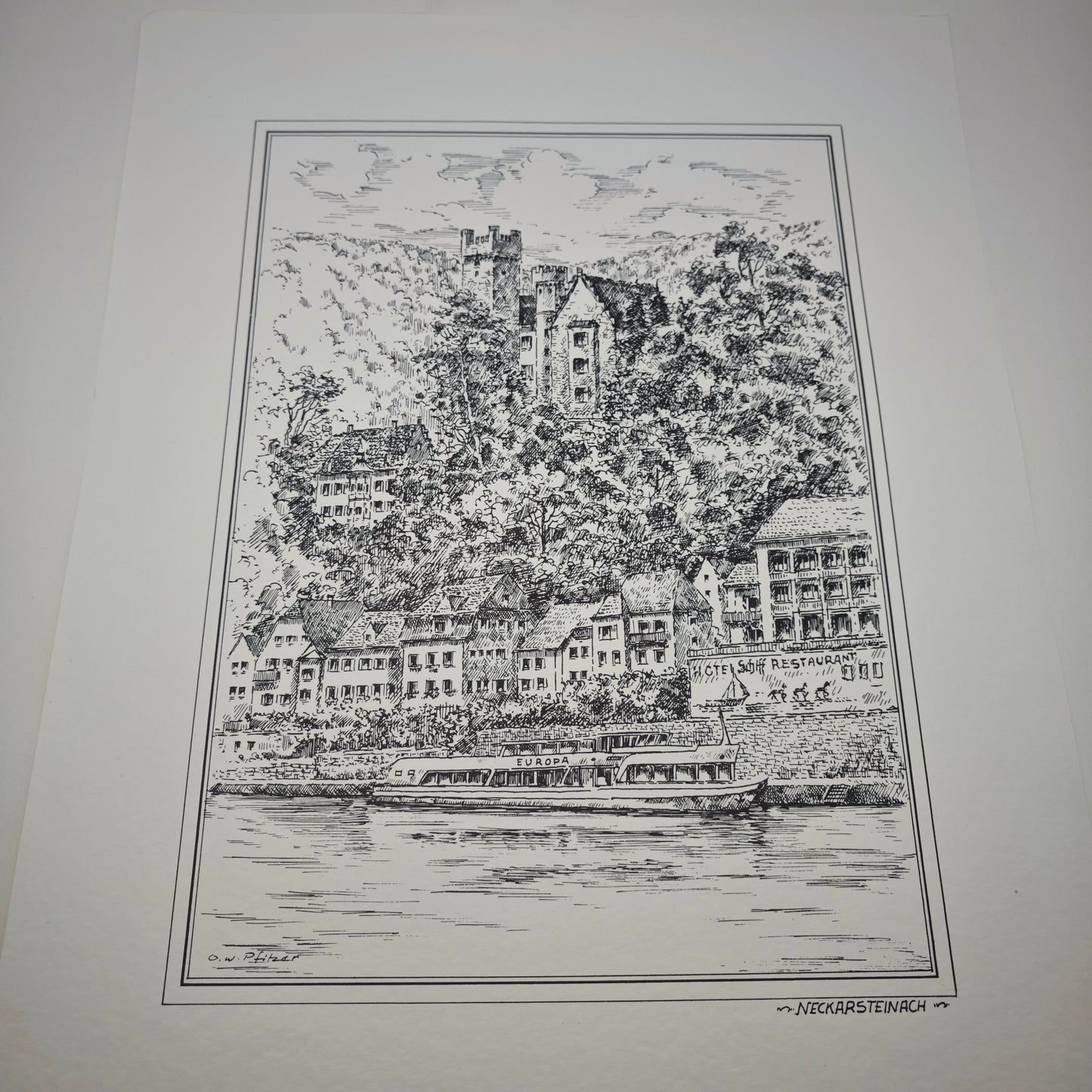5 Radierungen Romantisches Heidelberg & Neckartal von Otto W. Pfitzer Schloss Kunst Zwingenberg Burg  Hirschhorn Panorama Ufer Neckargemünd Neckarsteinach