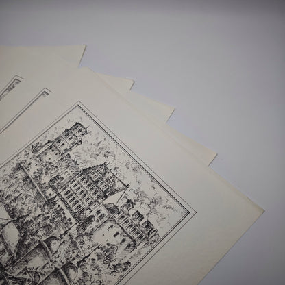 5 Radierungen Romantisches Heidelberg & Neckartal von Otto W. Pfitzer Schloss Kunst Zwingenberg Burg  Hirschhorn Panorama Ufer Neckargemünd Neckarsteinach