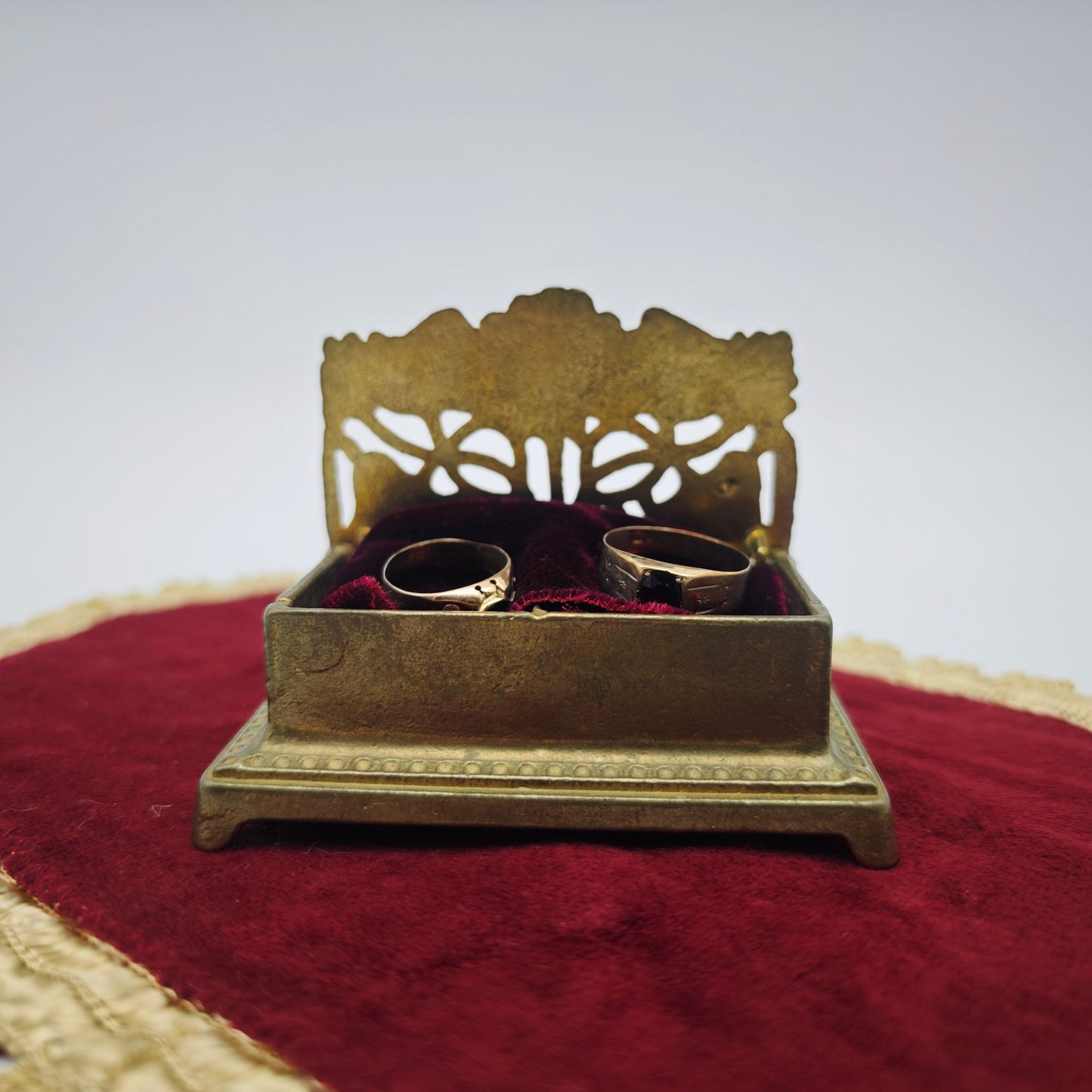 Ring box ring box brass Art Nouveau sunflower leaves wedding jewelry box vintage jewelry box ring box brass box