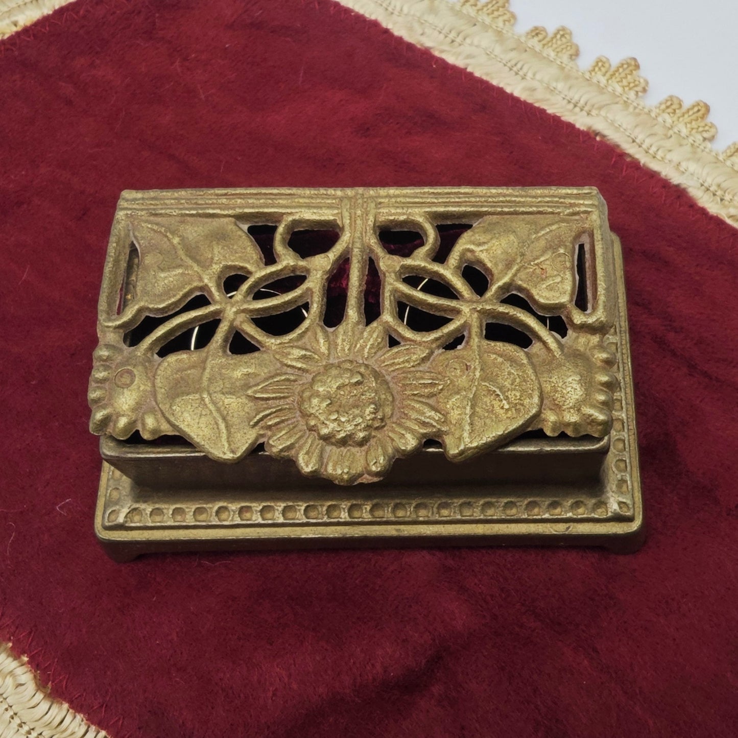 Ring box ring box brass Art Nouveau sunflower leaves wedding jewelry box vintage jewelry box ring box brass box