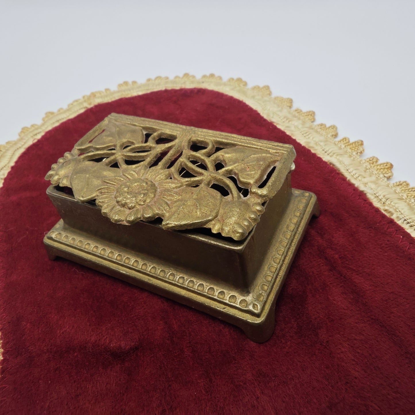 Ring box ring box brass Art Nouveau sunflower leaves wedding jewelry box vintage jewelry box ring box brass box