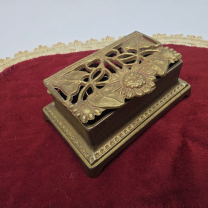 Ring box ring box brass Art Nouveau sunflower leaves wedding jewelry box vintage jewelry box ring box brass box