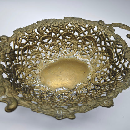 Fruit bowl bowl brass breakthrough solid vintage Hollywood Regency fruit basket baroque confectionery oval gold offering bowl key holder flowers