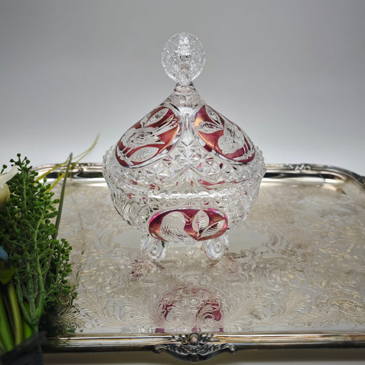 Bonboniere crystal glass cut bird red lead crystal sparkling crystal noble festive vintage sugar bowl candy bowl