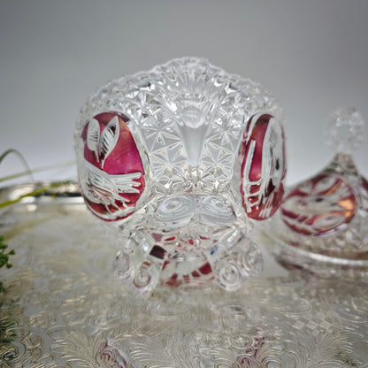 Bonboniere crystal glass cut bird red lead crystal sparkling crystal noble festive vintage sugar bowl candy bowl