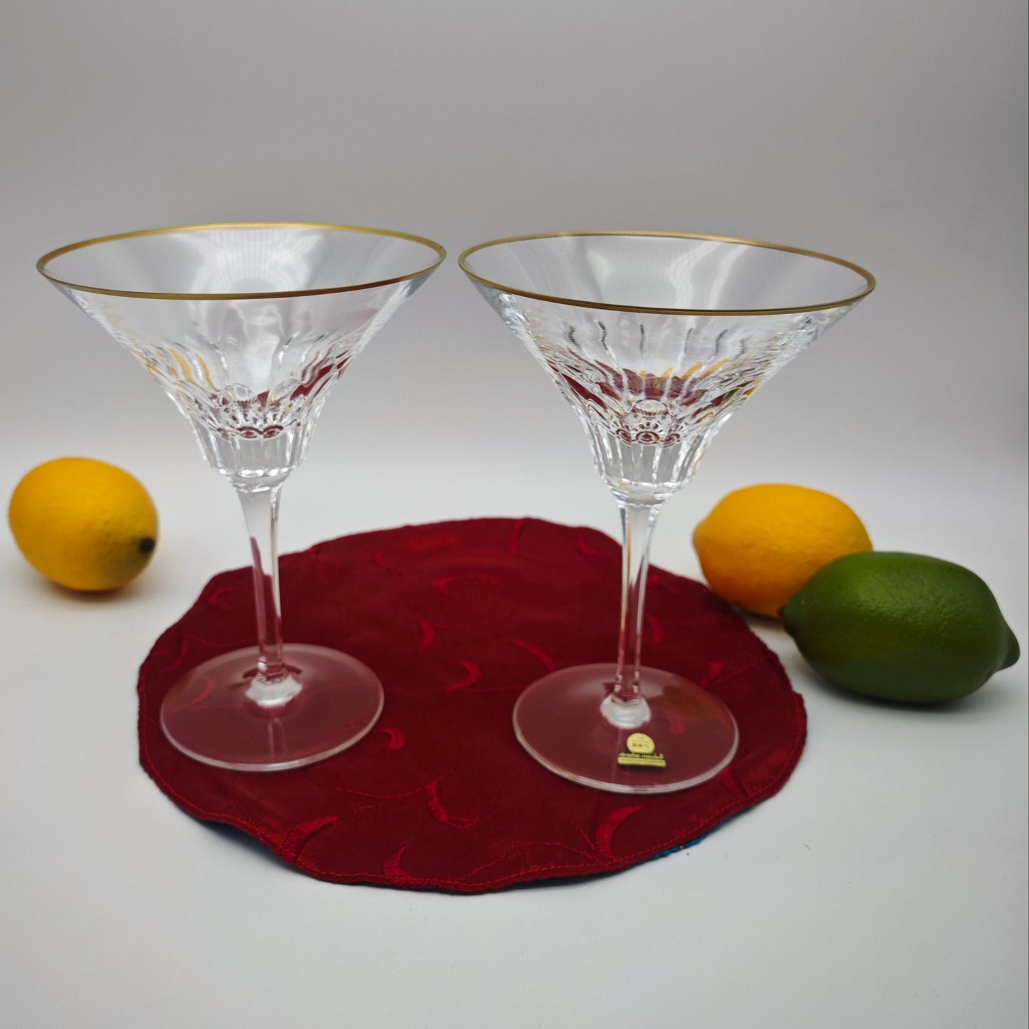 2x Verre à Martini bord doré modèle dragon verre cristal au plomb cristal taillé à la main verres à cocktail vintage du milieu du siècle Hollywood Regency