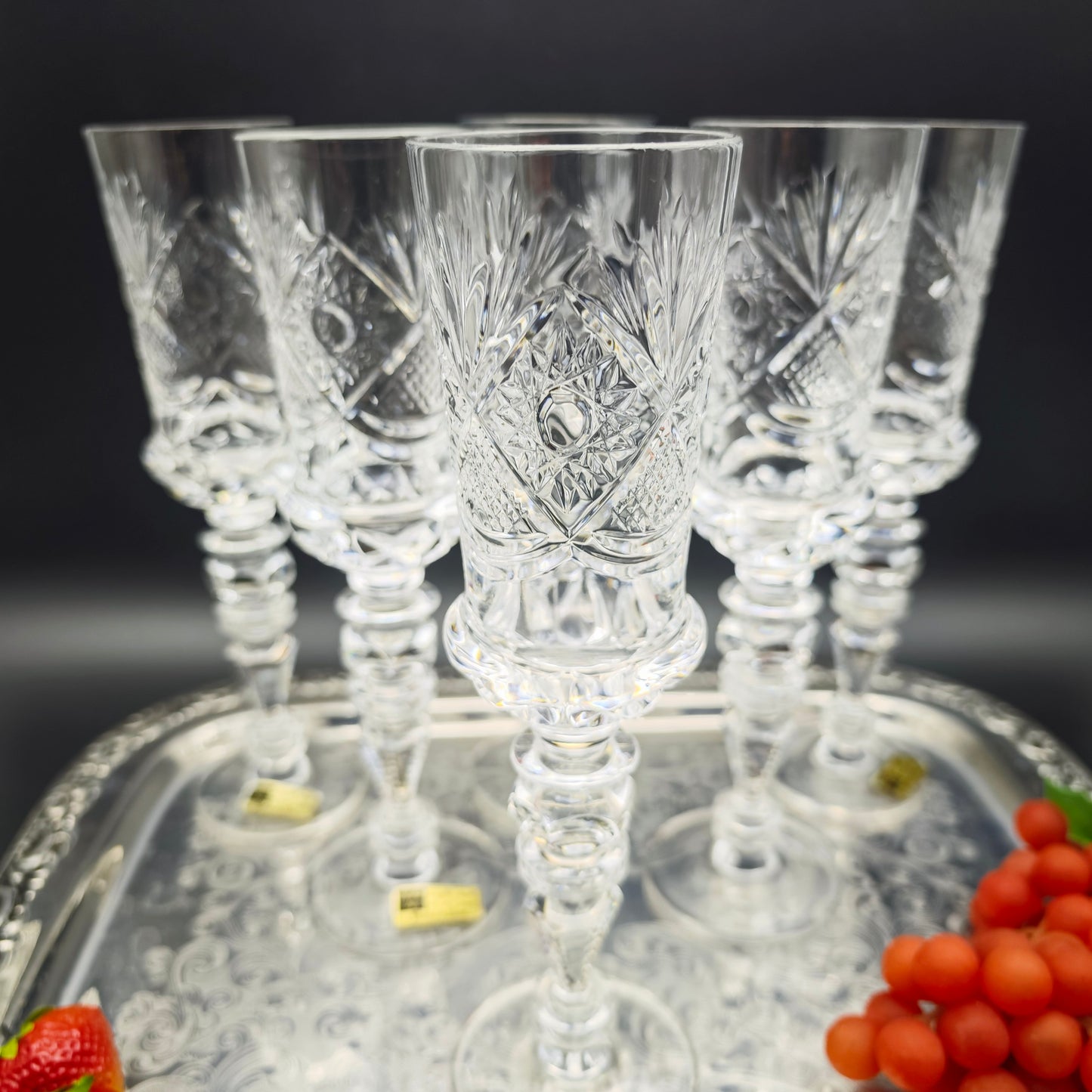 6x champagne flutes Cristal de Paris MF star champagne glass hand-cut crystal glass lead crystal wedding dinner
