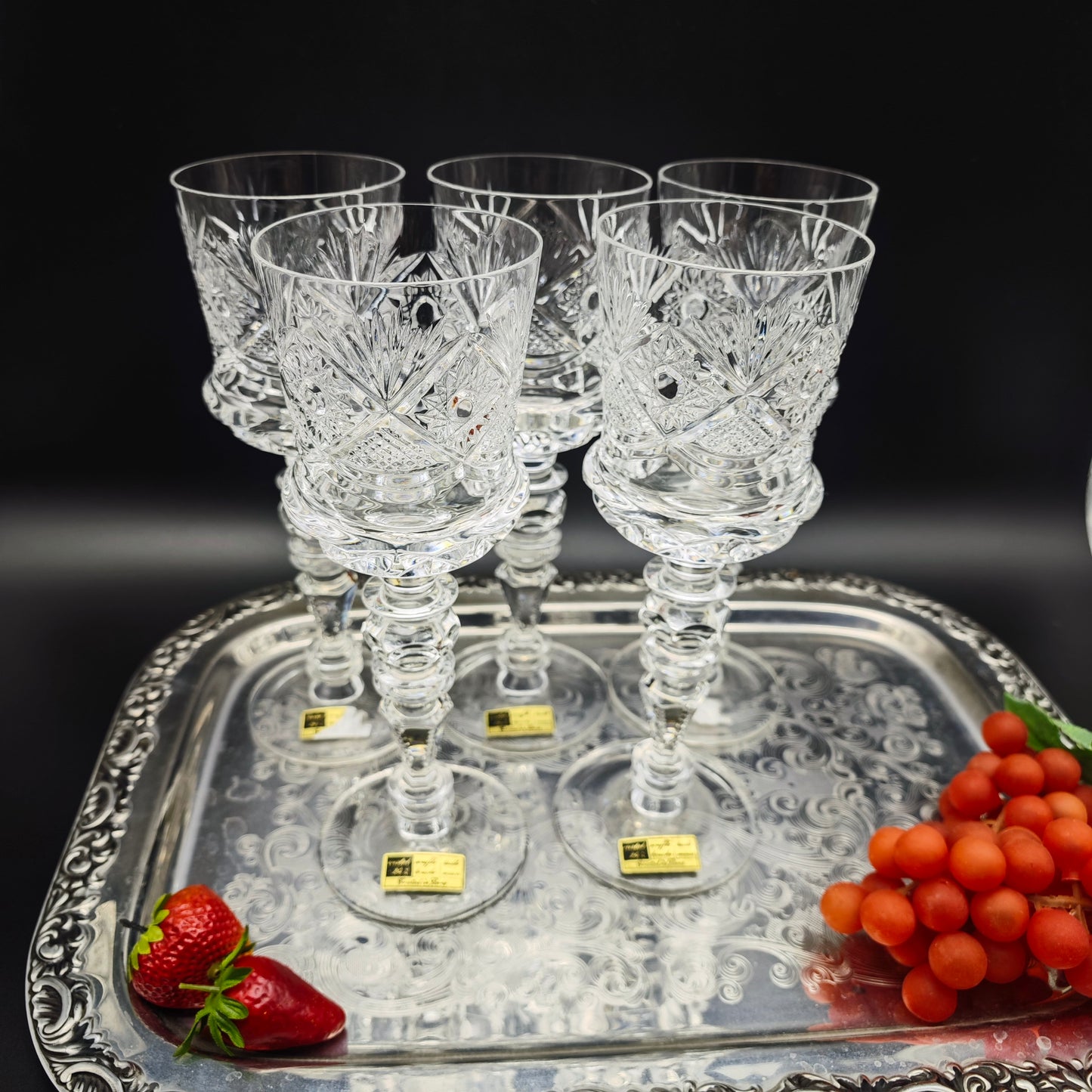 5x Weinglas Cristal de Paris M.F. Stern Trinkglas handgeschliffen Kristallglas Bleikristall Hochzeit Dinner