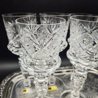 5x Weinglas Cristal de Paris M.F. Stern Trinkglas handgeschliffen Kristallglas Bleikristall Hochzeit Dinner
