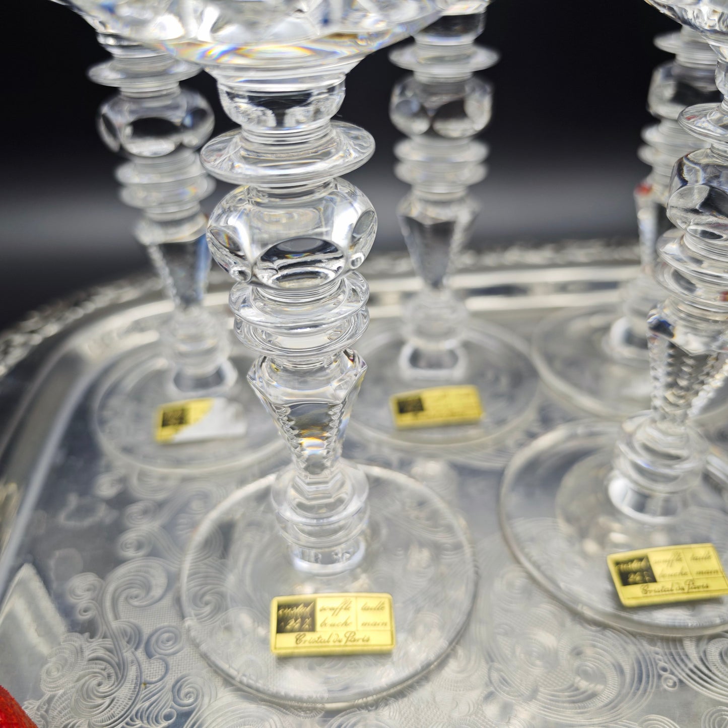 5x Weinglas Cristal de Paris M.F. Stern Trinkglas handgeschliffen Kristallglas Bleikristall Hochzeit Dinner