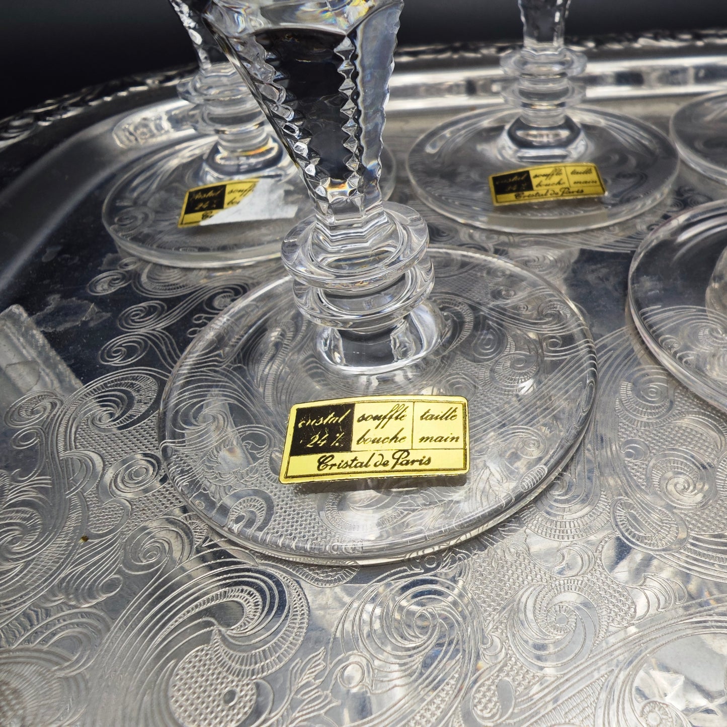 5x Weinglas Cristal de Paris M.F. Stern Trinkglas handgeschliffen Kristallglas Bleikristall Hochzeit Dinner