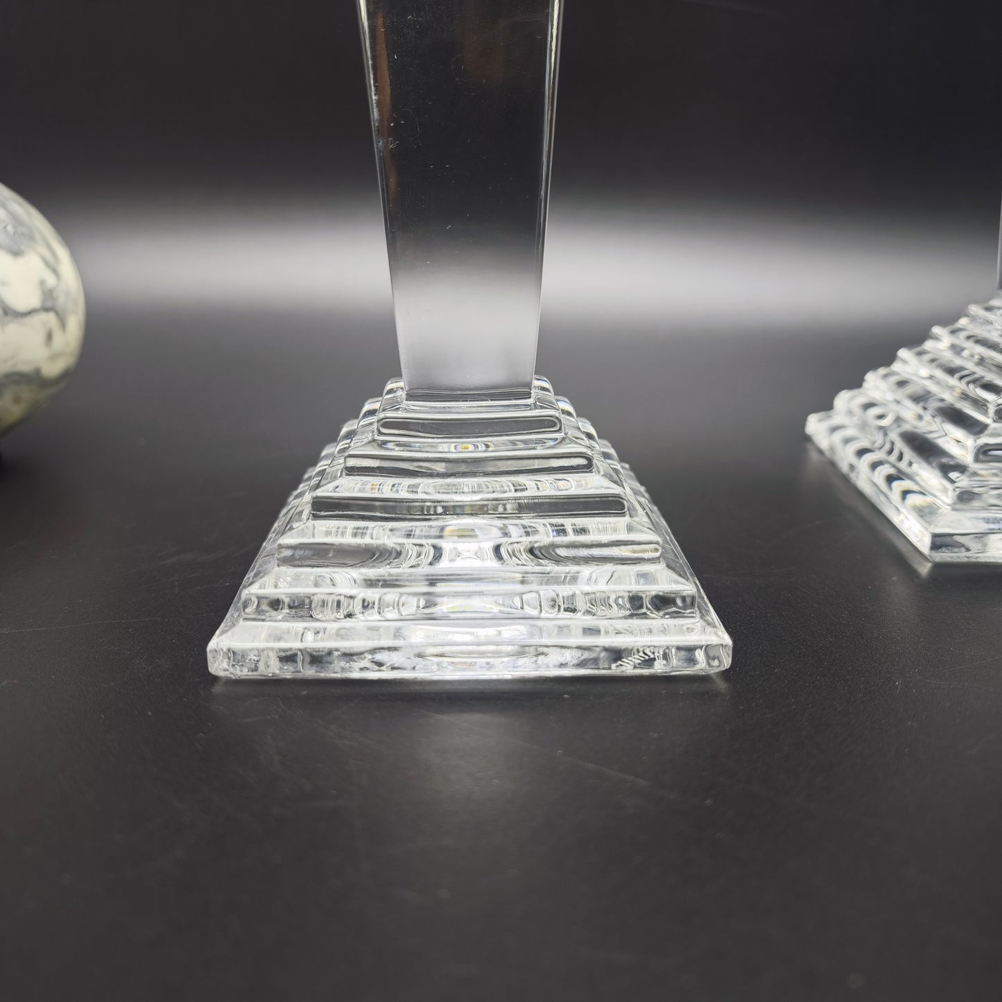 2x Nachtmann candlesticks modern Art Deco crystal glass obelisk staircase pyramid set candlesticks