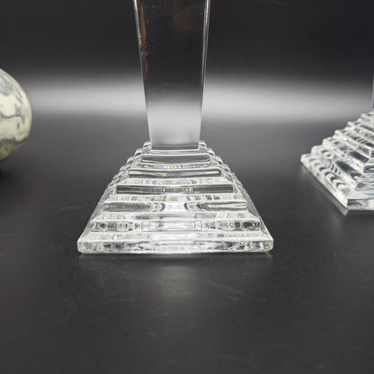 2x Nachtmann candlesticks modern Art Deco crystal glass obelisk staircase pyramid set candlesticks