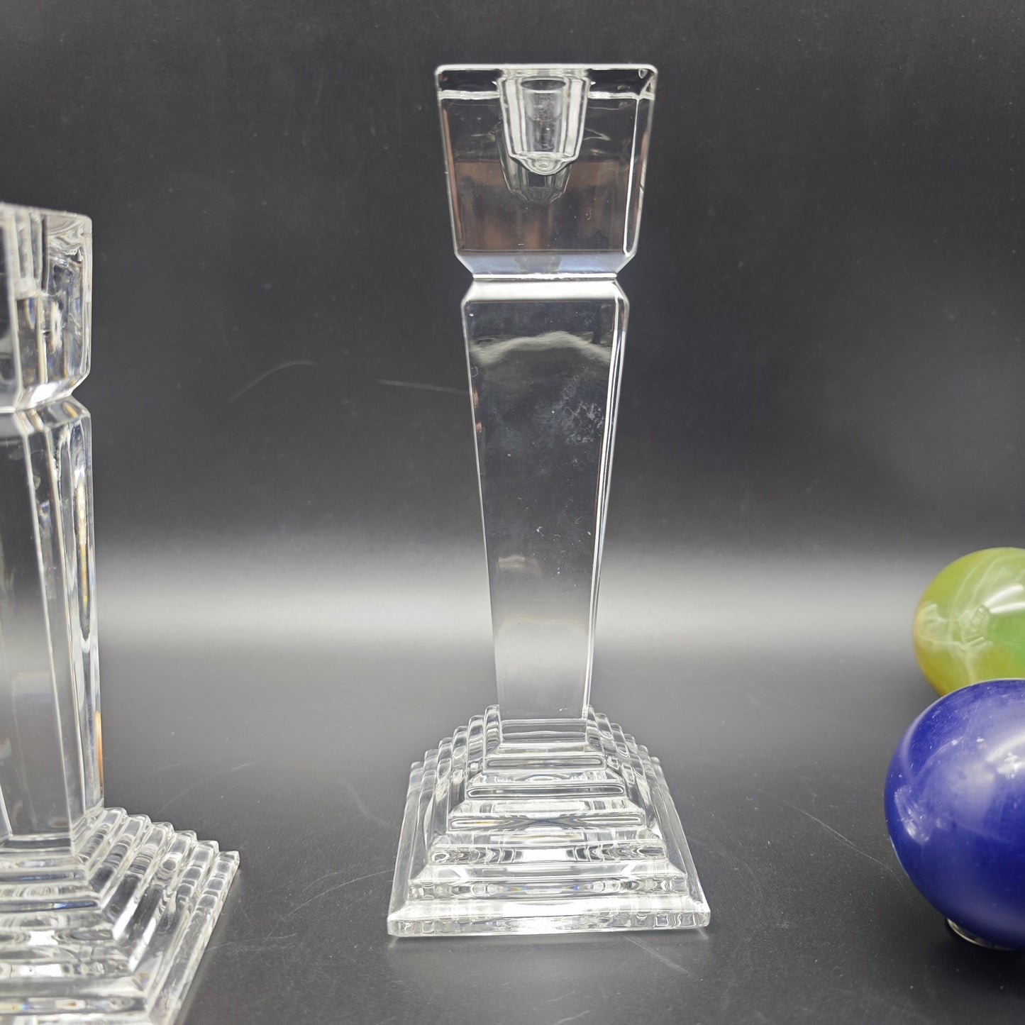 2x Nachtmann candlesticks modern Art Deco crystal glass obelisk staircase pyramid set candlesticks