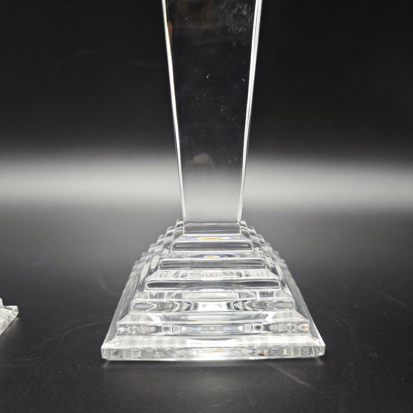 2x Nachtmann candlesticks modern Art Deco crystal glass obelisk staircase pyramid set candlesticks