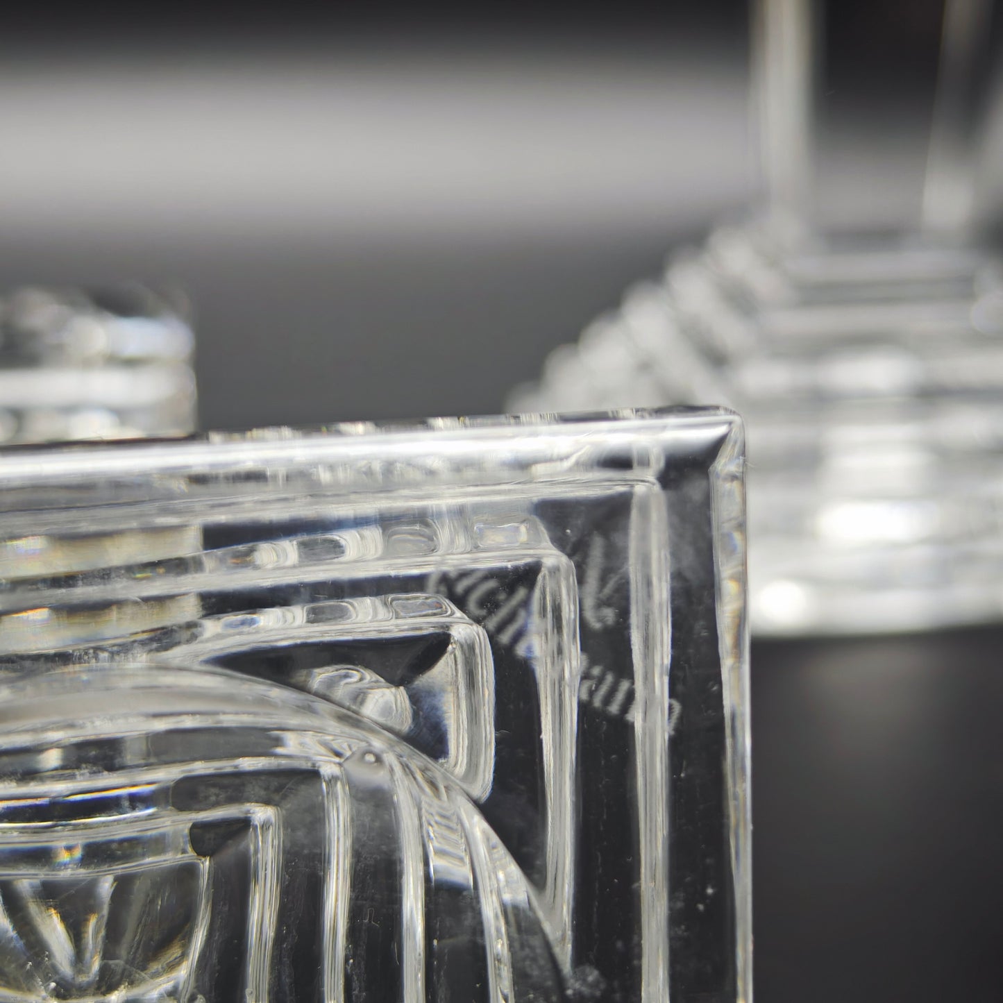 2x Nachtmann candlesticks modern Art Deco crystal glass obelisk staircase pyramid set candlesticks