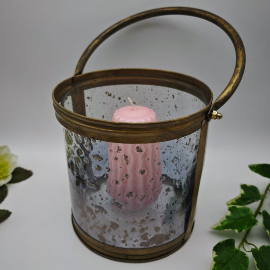 Windlicht Glas Messing Laterne strukturiertes Glas Griff 16 cm Hollywood Regency Maximalismus