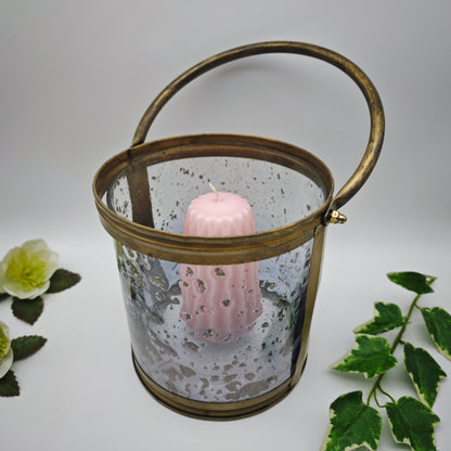 Lantern glass brass lantern textured glass handle 16 cm Hollywood Regency maximalism
