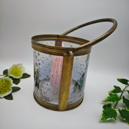 Lantern glass brass lantern textured glass handle 16 cm Hollywood Regency maximalism