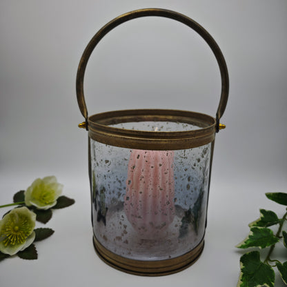 Lantern glass brass lantern textured glass handle 16 cm Hollywood Regency maximalism