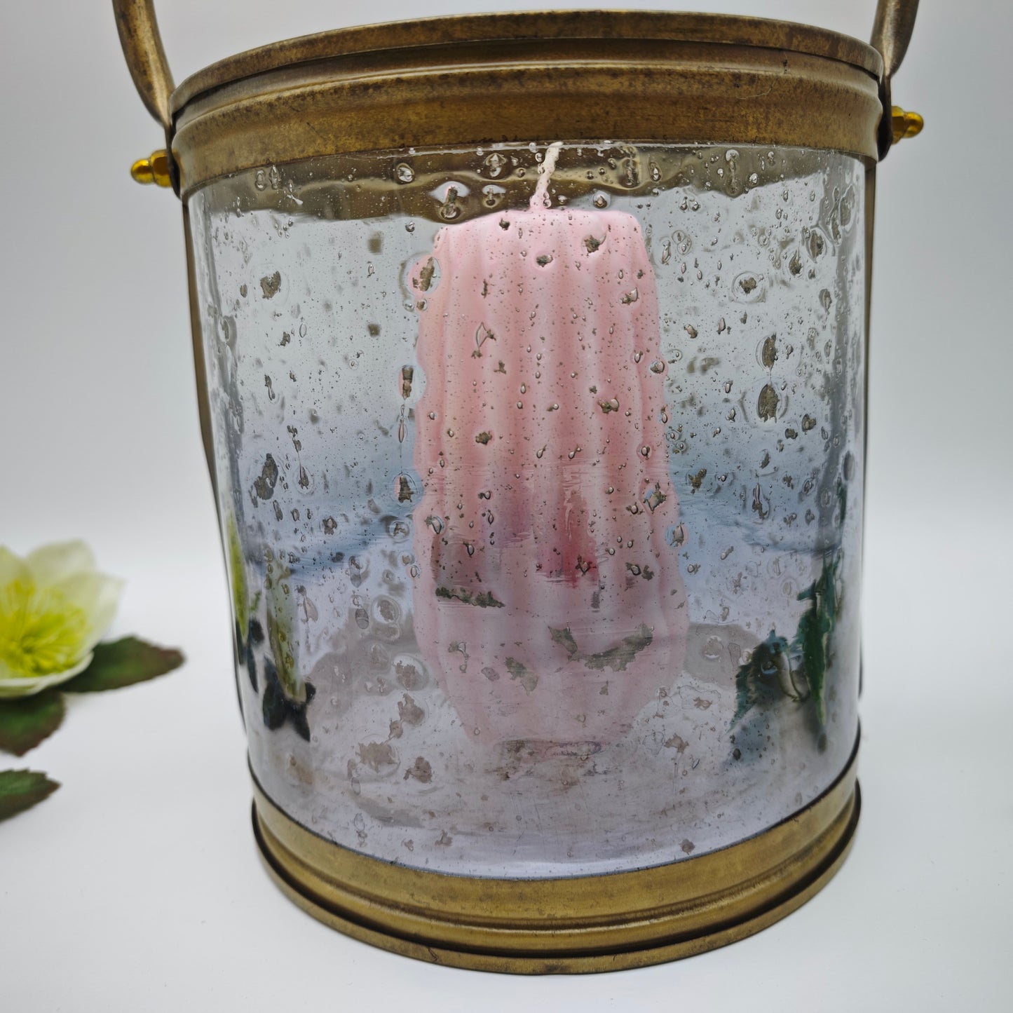 Lantern glass brass lantern textured glass handle 16 cm Hollywood Regency maximalism
