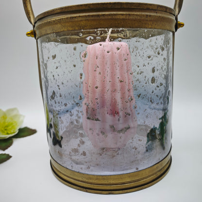 Lantern glass brass lantern textured glass handle 16 cm Hollywood Regency maximalism