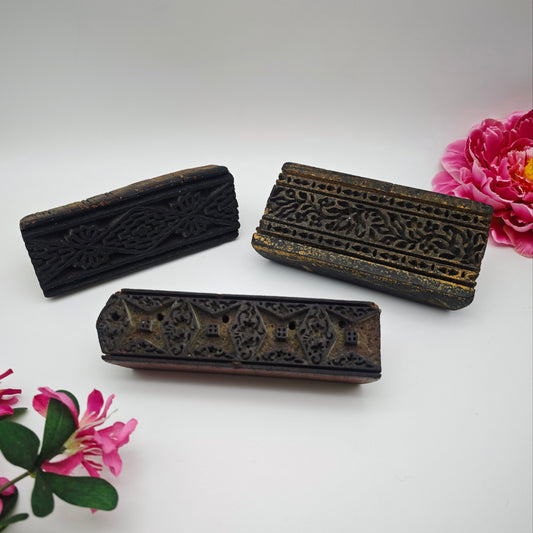 3x Batikstempel Holz handgeschnitzt vintage Set Stoffstempel Stoff Model Druckklotz Indien Pakistan Stoffdruckstempel antik