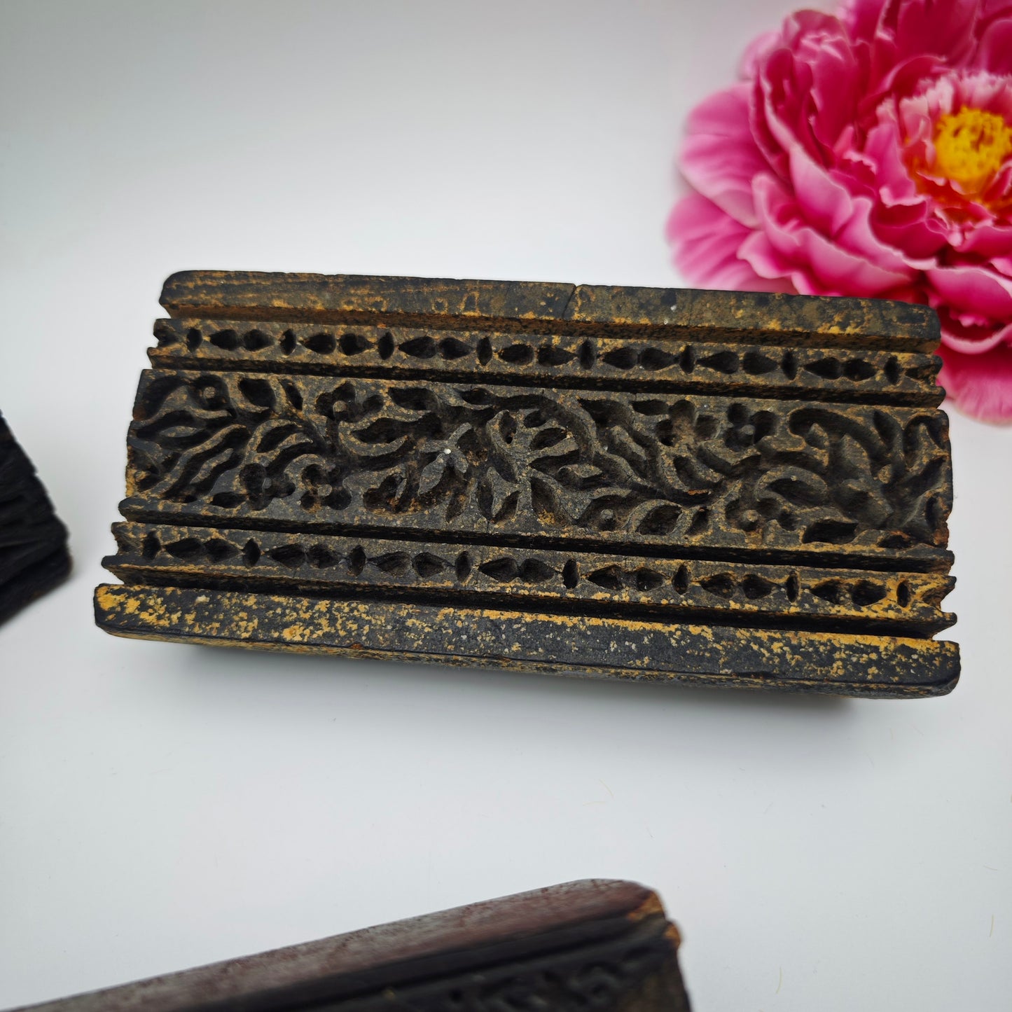 Lot de 3 tampons Batik en bois sculptés à la main, vintage, pour tissu, modèle d'impression, Inde, Pakistan, antique