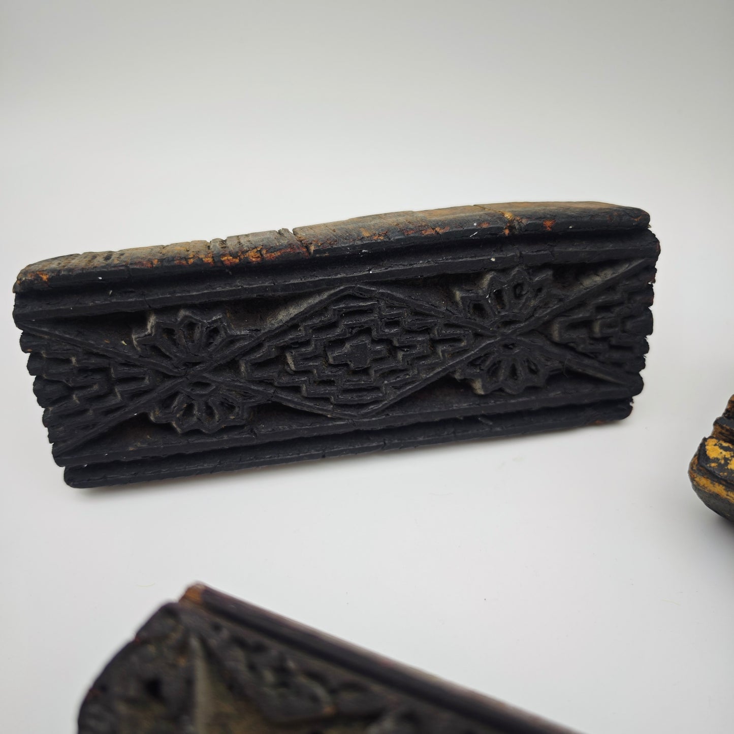 Lot de 3 tampons Batik en bois sculptés à la main, vintage, pour tissu, modèle d'impression, Inde, Pakistan, antique