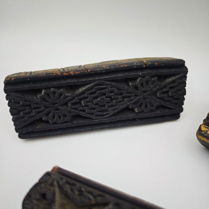 Lot de 3 tampons Batik en bois sculptés à la main, vintage, pour tissu, modèle d'impression, Inde, Pakistan, antique