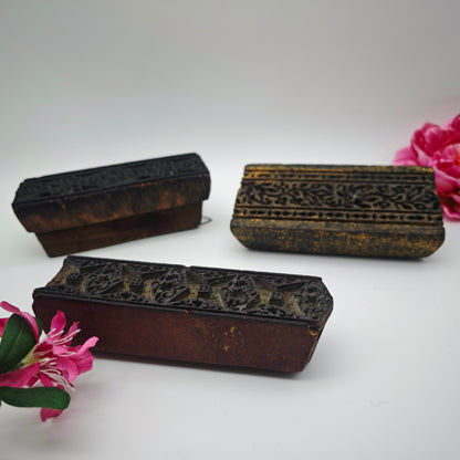 Lot de 3 tampons Batik en bois sculptés à la main, vintage, pour tissu, modèle d'impression, Inde, Pakistan, antique