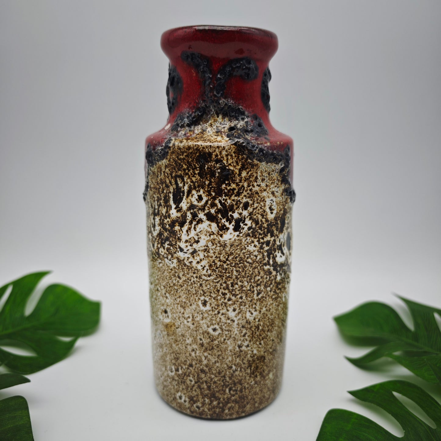 Scheurich Fat Lava Vase 401-20 rot weiß braun West German Pottery vintage midcentury