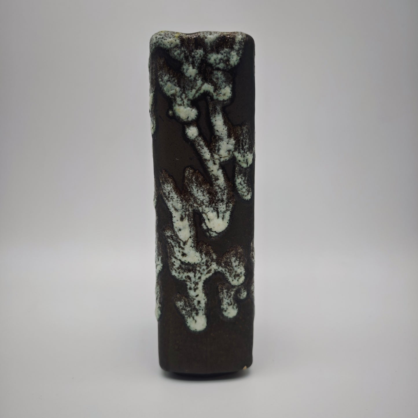 Eckige Fat Lava Vase braun weiß ES Keramik 661-20 Emons & Söhne Lochvase Ikebana WGP West German Pottery