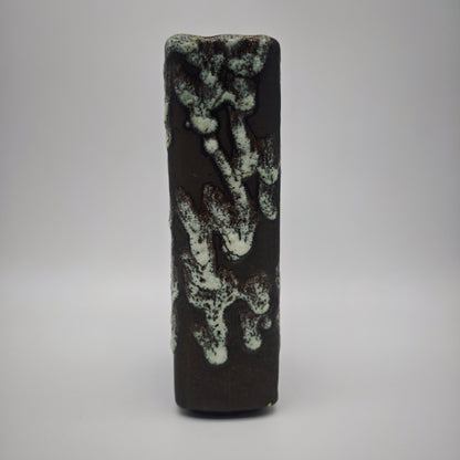 Eckige Fat Lava Vase braun weiß ES Keramik 661-20 Emons & Söhne Lochvase Ikebana WGP West German Pottery