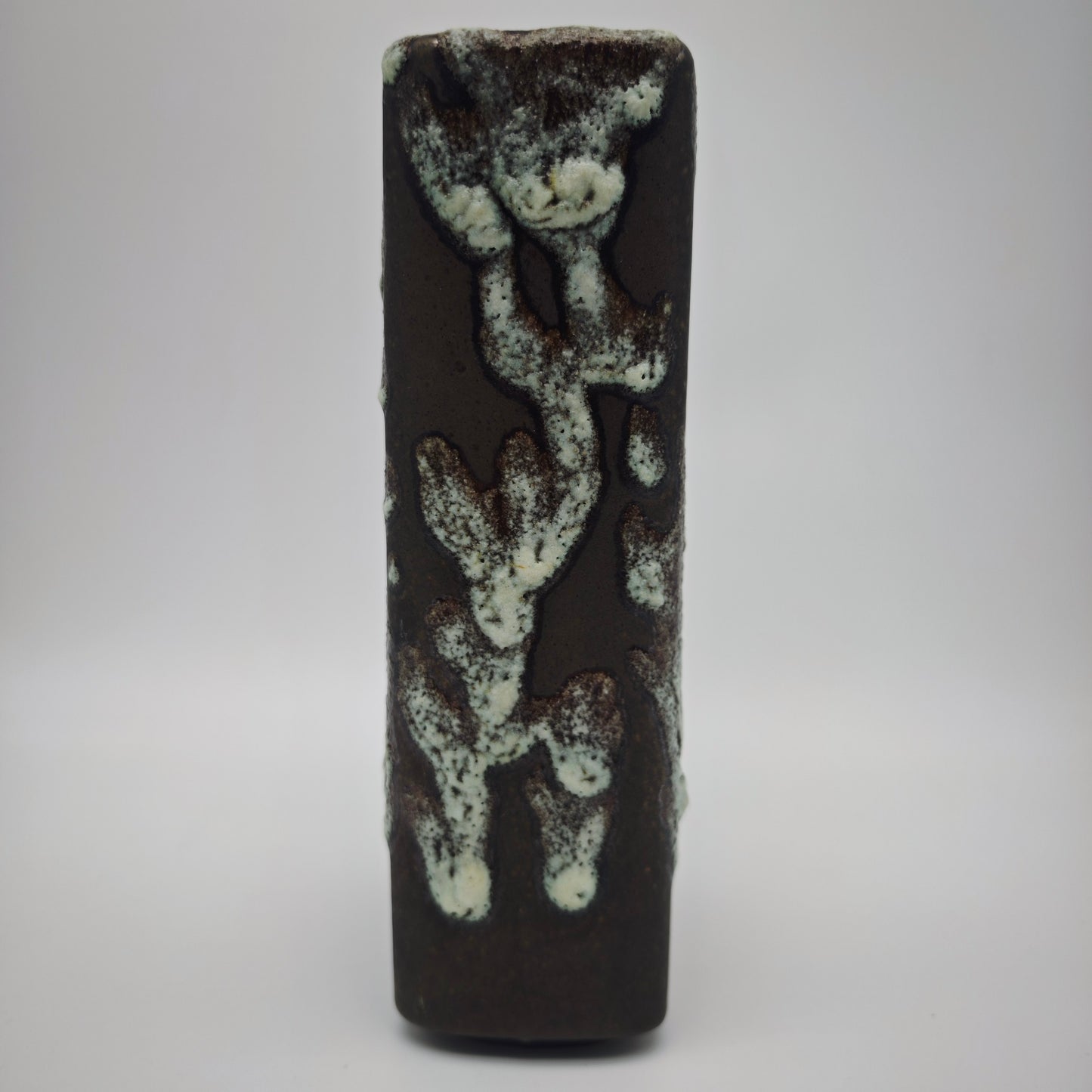 Eckige Fat Lava Vase braun weiß ES Keramik 661-20 Emons & Söhne Lochvase Ikebana WGP West German Pottery