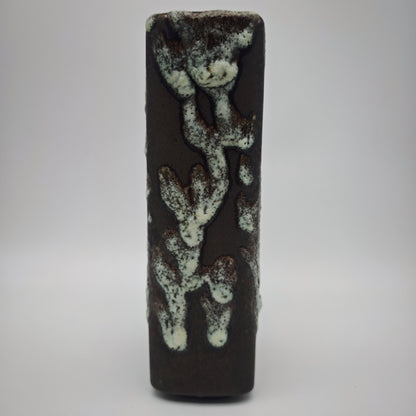Eckige Fat Lava Vase braun weiß ES Keramik 661-20 Emons & Söhne Lochvase Ikebana WGP West German Pottery