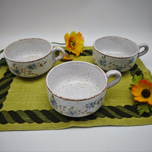 3x soup tureen floral pattern ceramic soup cups cream-colored stone look country house cottagecore soup cups