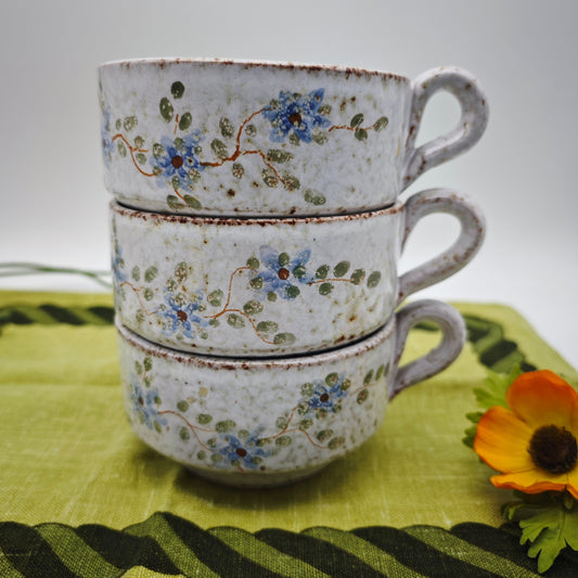 3x soup tureen floral pattern ceramic soup cups cream-colored stone look country house cottagecore soup cups