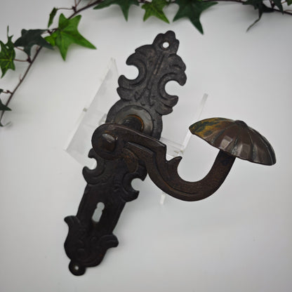 Poignée de porte antique, ensemble de poignées de porte, porte d'entrée, longue plaque, fer forgé, matériaux de construction antiques, période wilhelminienne, Biedermeier